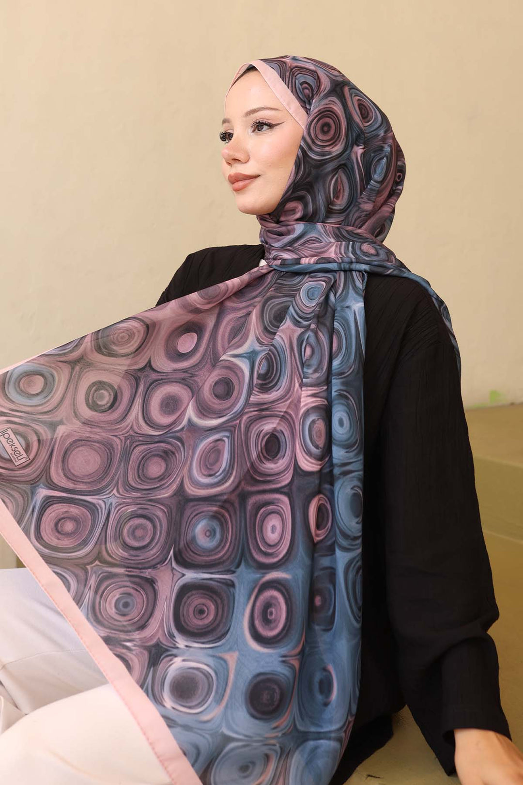 BNG Women Patterned Scarf Black-Powder İpk112 - Sankt Pölten