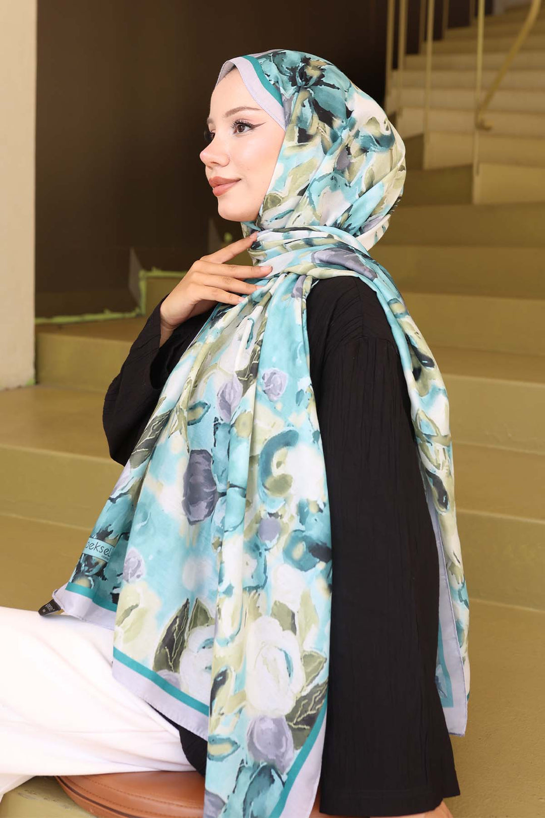 BNG Women Patterned Scarf Anthracite-Grey İpk113 - Heidelberg