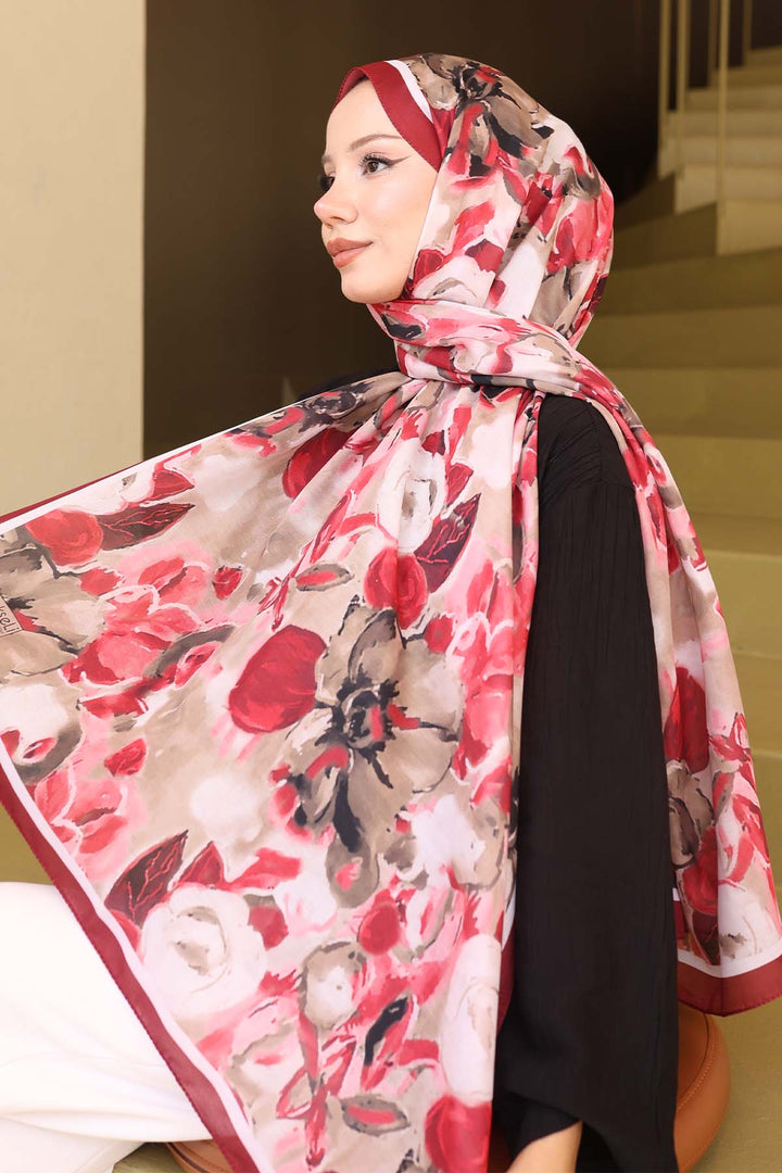 BNG Women Patterned Scarf Burgundy İpk113 - Evesham