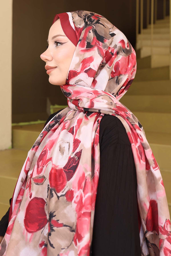 BNG Women Patterned Scarf Burgundy İpk113 - Evesham