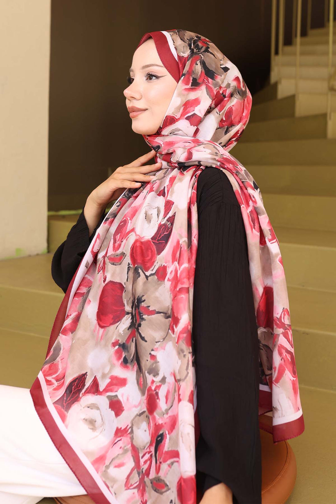 BNG Women Patterned Scarf Burgundy İpk113 - Evesham