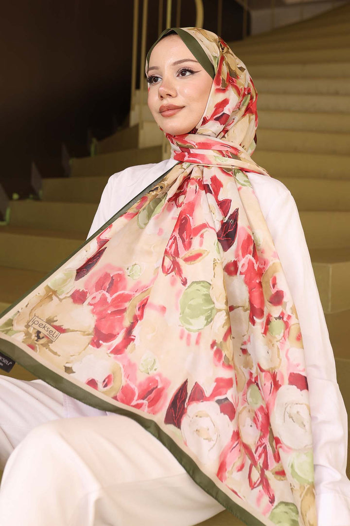BNG Women Patterned Shawl Khaki İpk113 - Mugnano di Napoli
