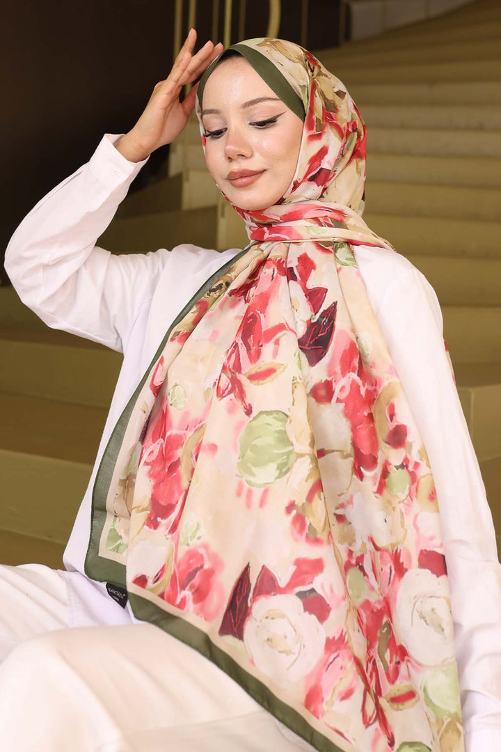 BNG Women Patterned Shawl Khaki İpk113 - Mugnano di Napoli