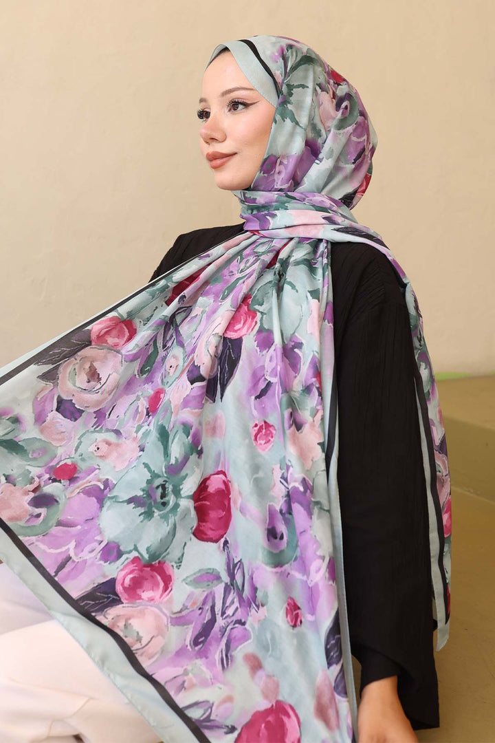 BNG Women Patterned Scarf Water Green İpk113 - Paramount