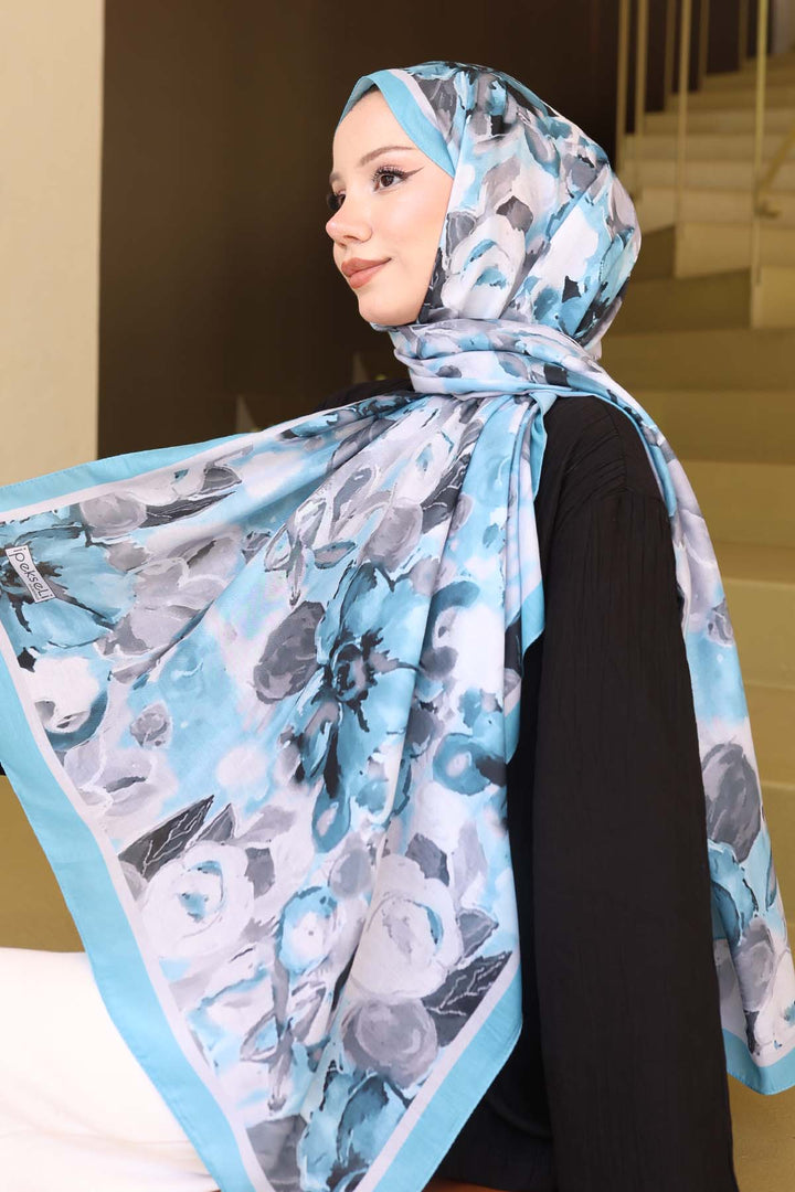 BNG Women Patterned Scarf Turquoise İpk113 - Deltona