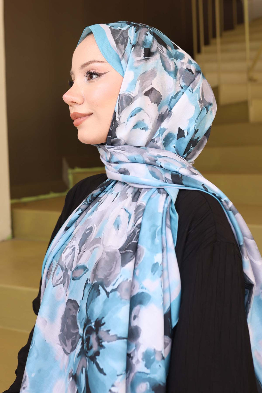 BNG Women Patterned Scarf Turquoise İpk113 - Deltona