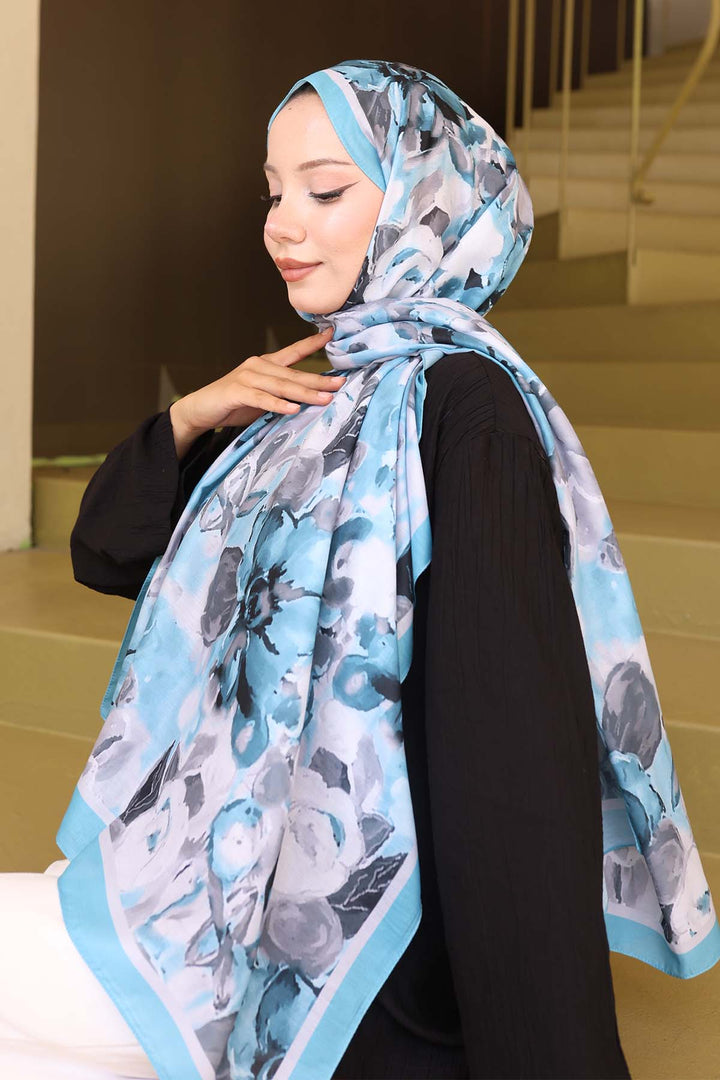 BNG Women Patterned Scarf Turquoise İpk113 - Deltona