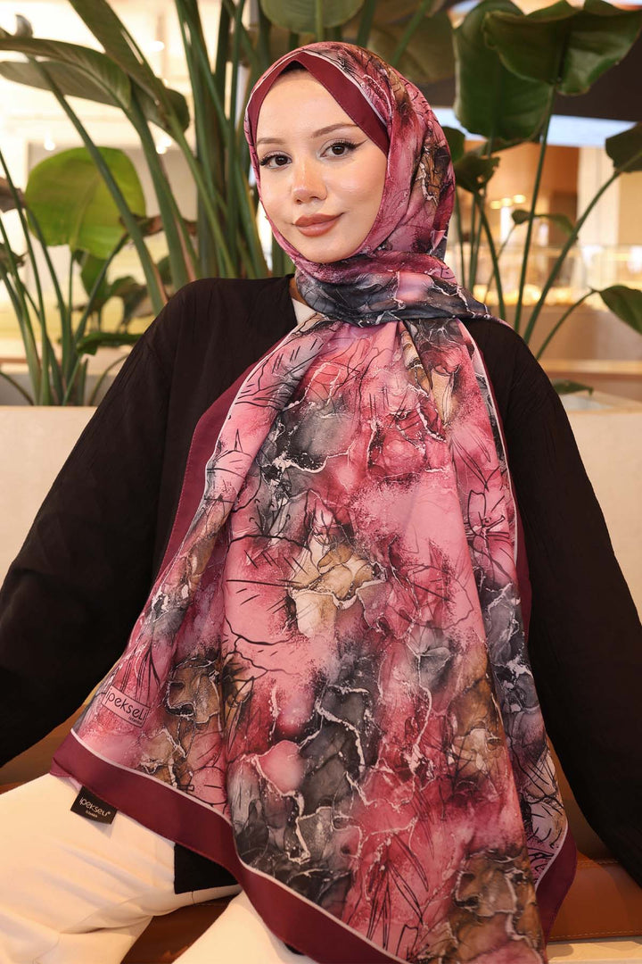 BNG Women Patterned Scarf Burgundy İpk114 - Schorndorf