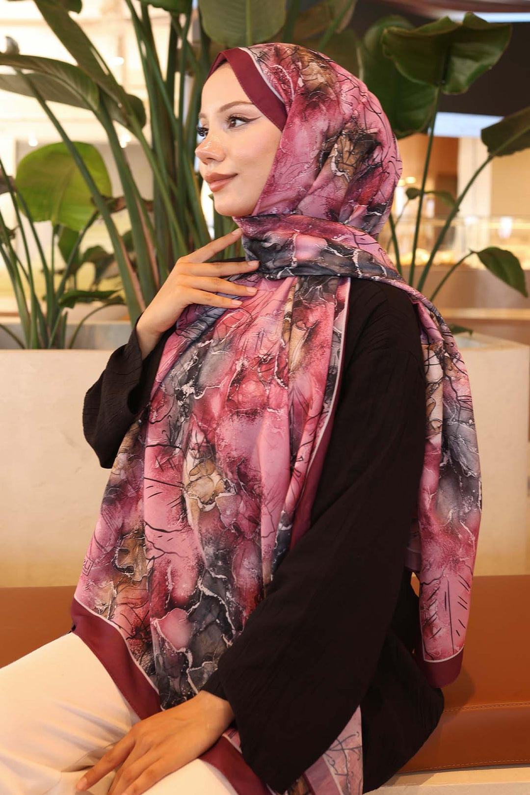 BNG Women Patterned Scarf Burgundy İpk114 - Schorndorf