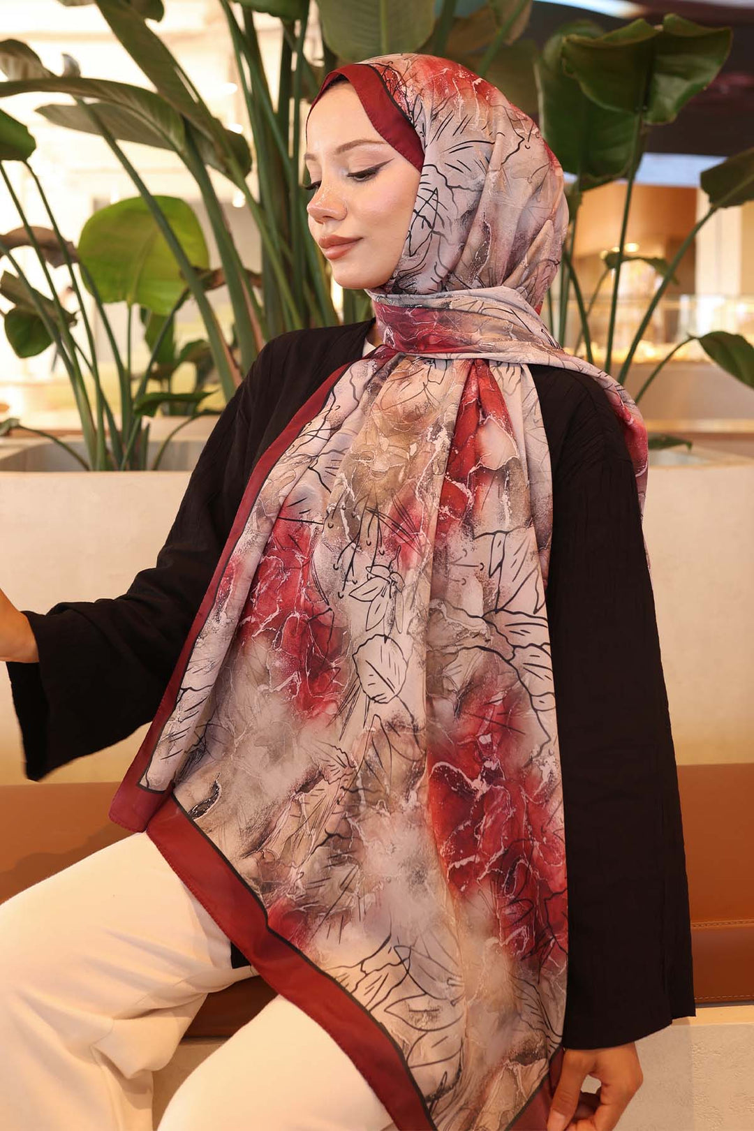 BNG Women Patterned Scarf Burgundy-Black İpk114 - Löhne