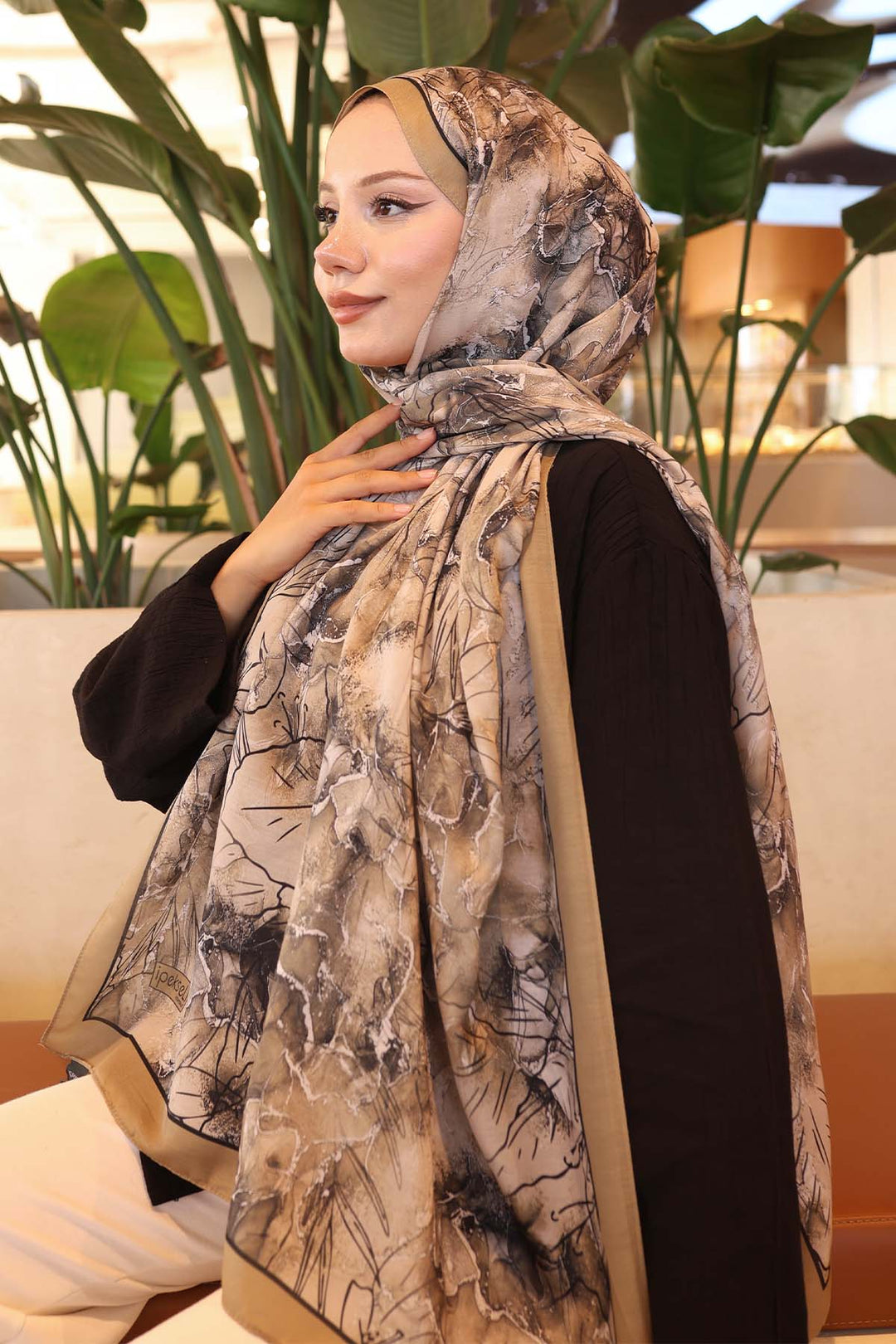BNG Women Patterned Shawl Camel İpk114 - Grapevine