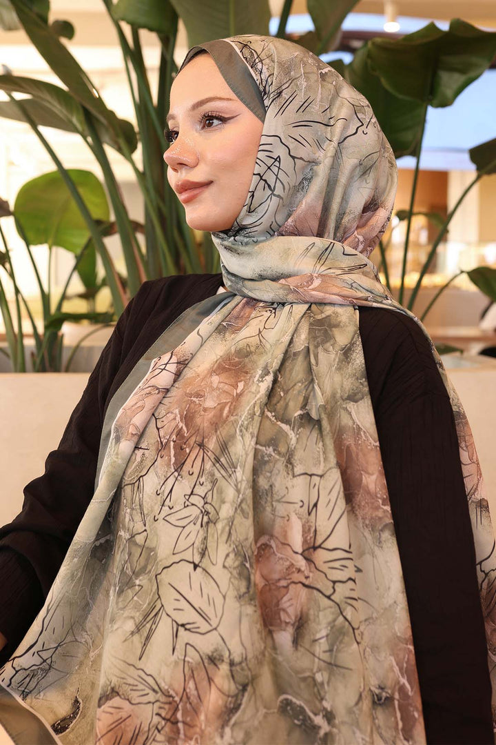 BNG Women Patterned Shawl Khaki İpk114 - Gardena