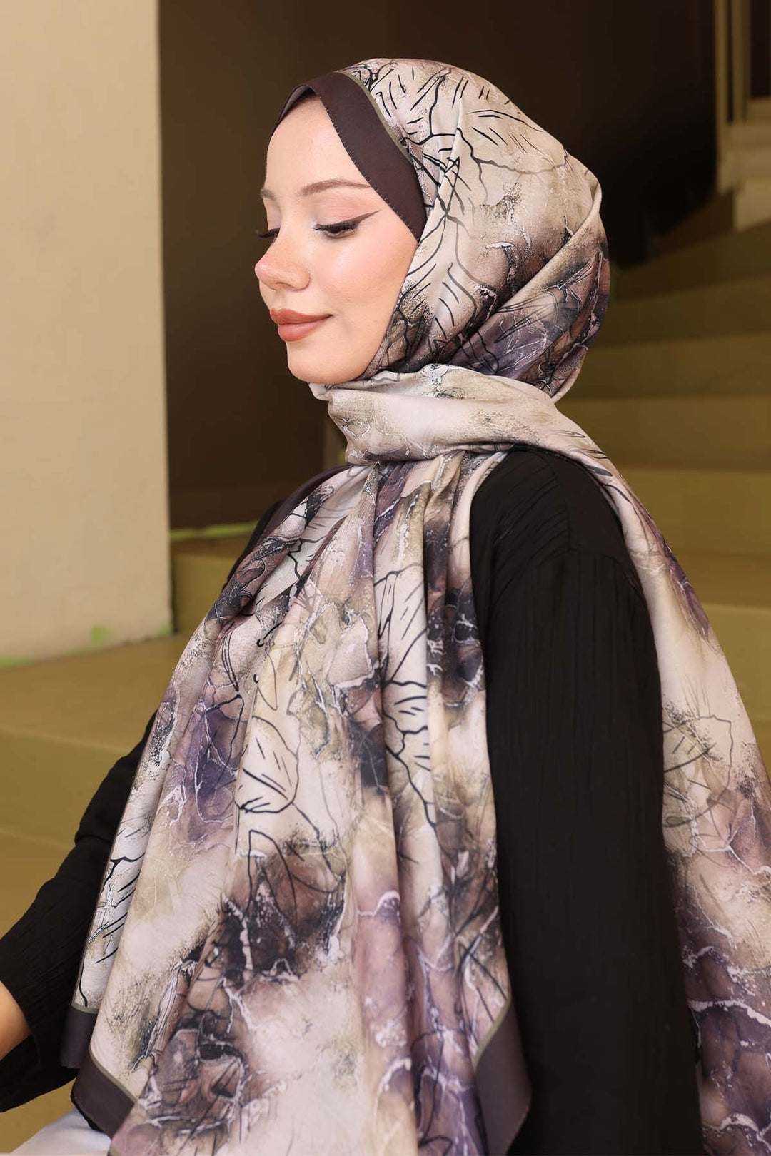 BNG Women Patterned Scarf Black-Khaki İpk114 - Girona
