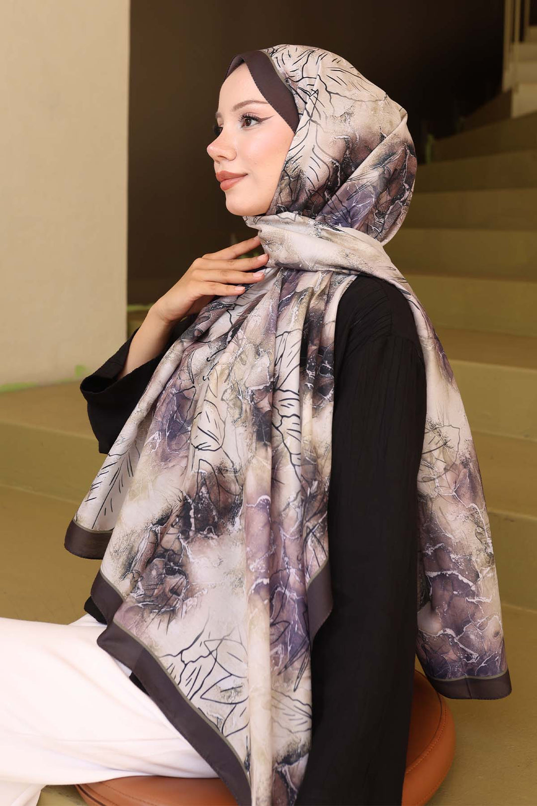 BNG Women Patterned Scarf Black-Khaki İpk114 - Girona