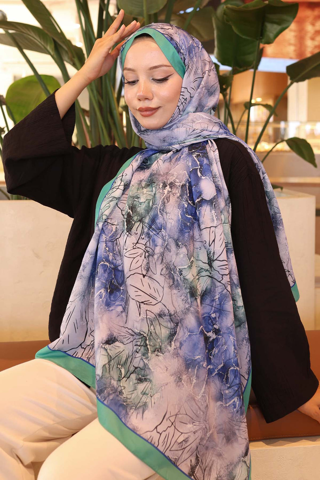 BNG Women Patterned Shawl Green İpk114 - Bath