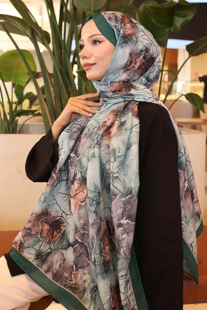BNG Women Patterned Scarf Emerald Green İpk114 - Pittsburg