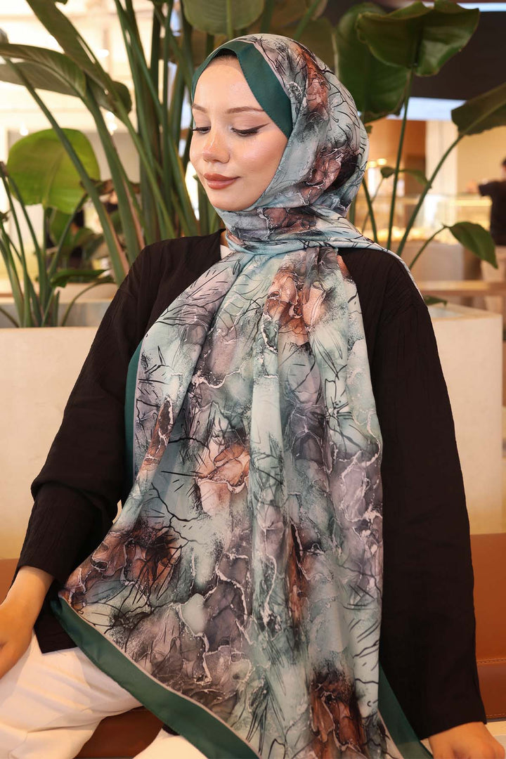 BNG Women Patterned Scarf Emerald Green İpk114 - Pittsburg