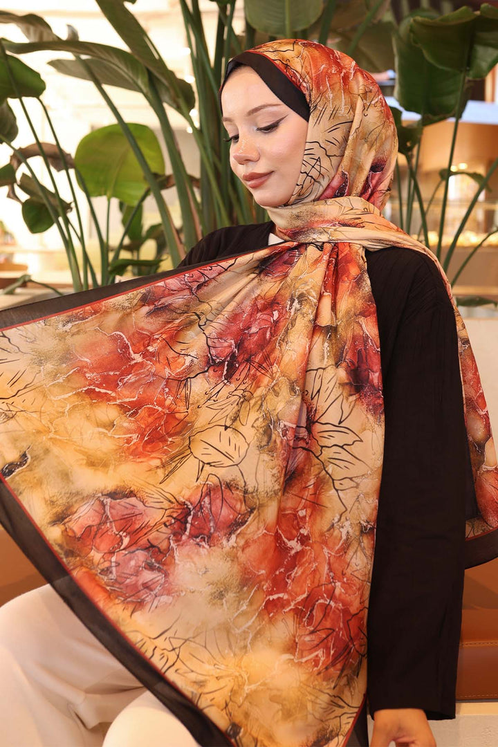 BNG Women Patterned Scarf Black-Terracotta Ipk114 - Alfortville