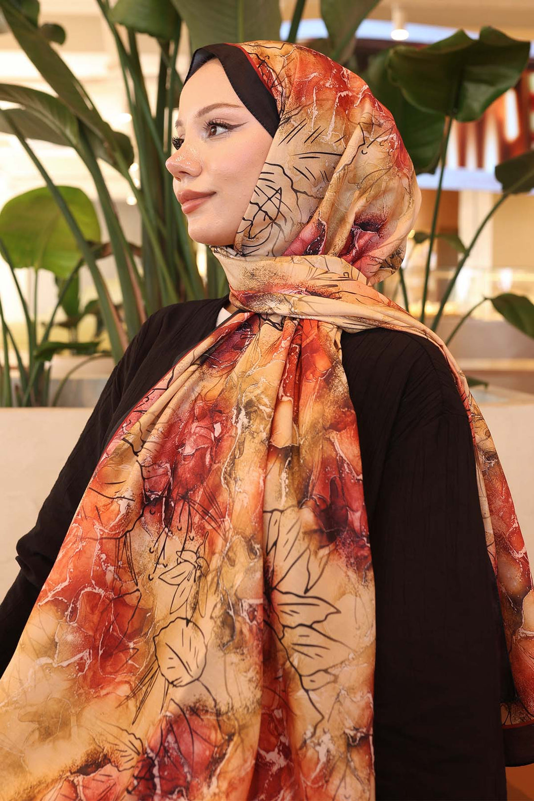 BNG Women Patterned Scarf Black-Terracotta Ipk114 - Alfortville