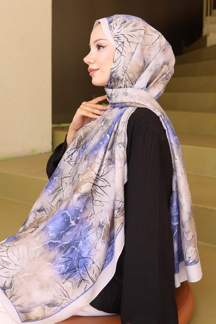 BNG Women Patterned Scarf Light Blue İpk114 - Maladzyechna