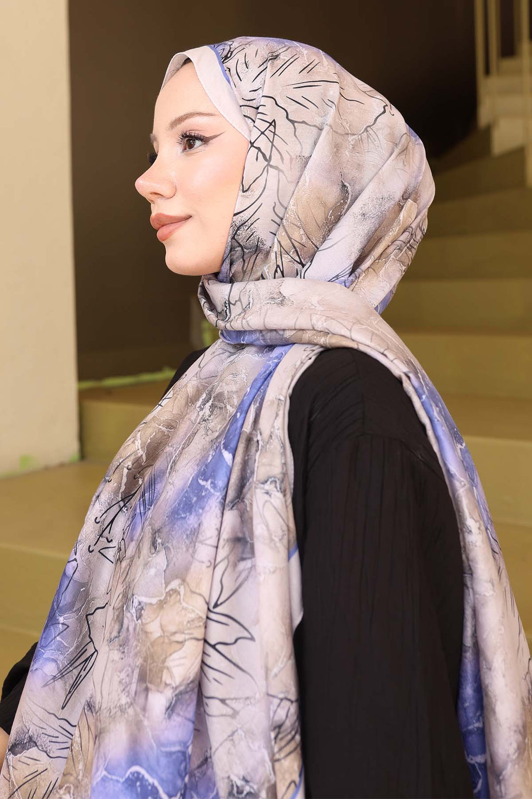 BNG Women Patterned Scarf Light Blue İpk114 - Maladzyechna