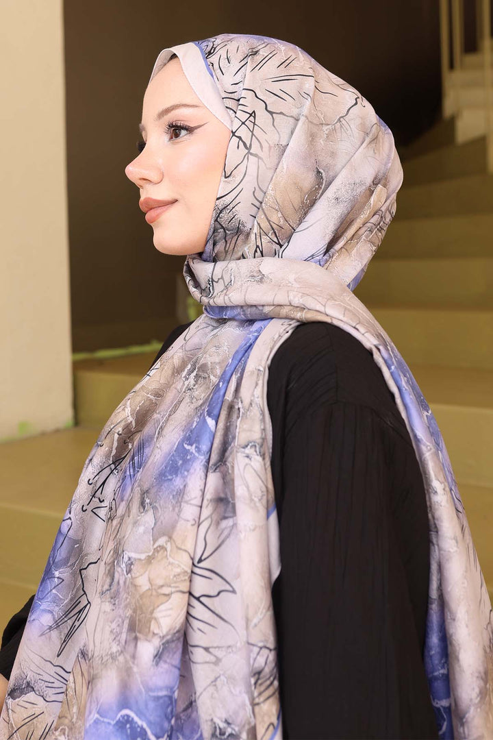BNG Women Patterned Scarf Light Blue İpk114 - Maladzyechna