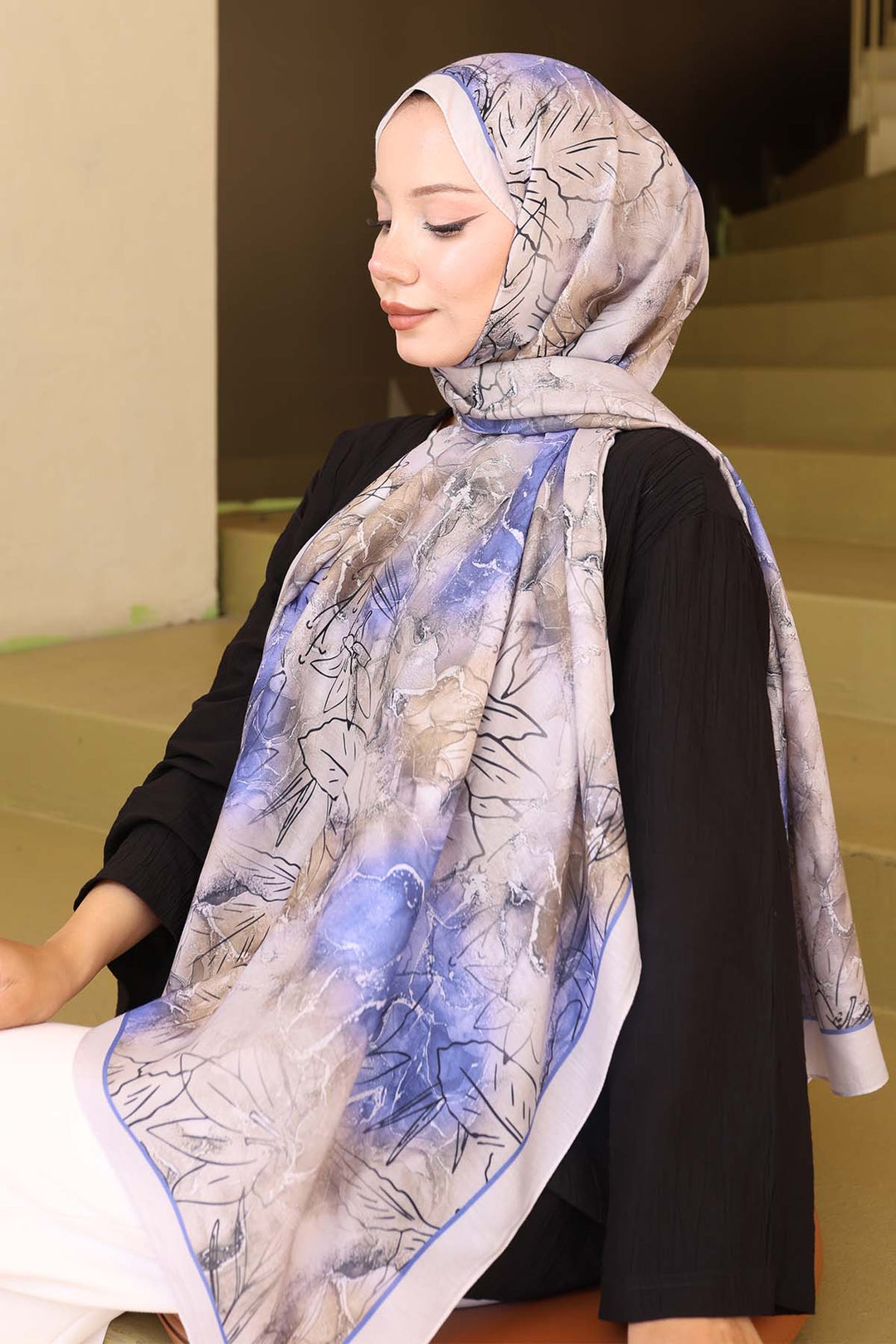 BNG Women Patterned Scarf Light Blue İpk114 - Maladzyechna