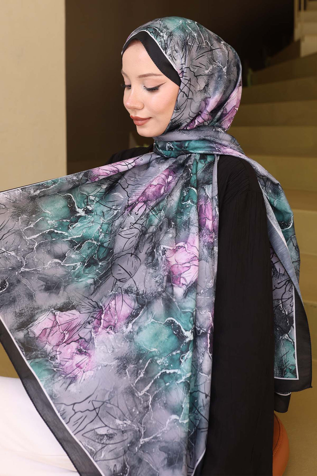 BNG Women Patterned Scarf Black-Purple İpk114 - Wiener Neustadt