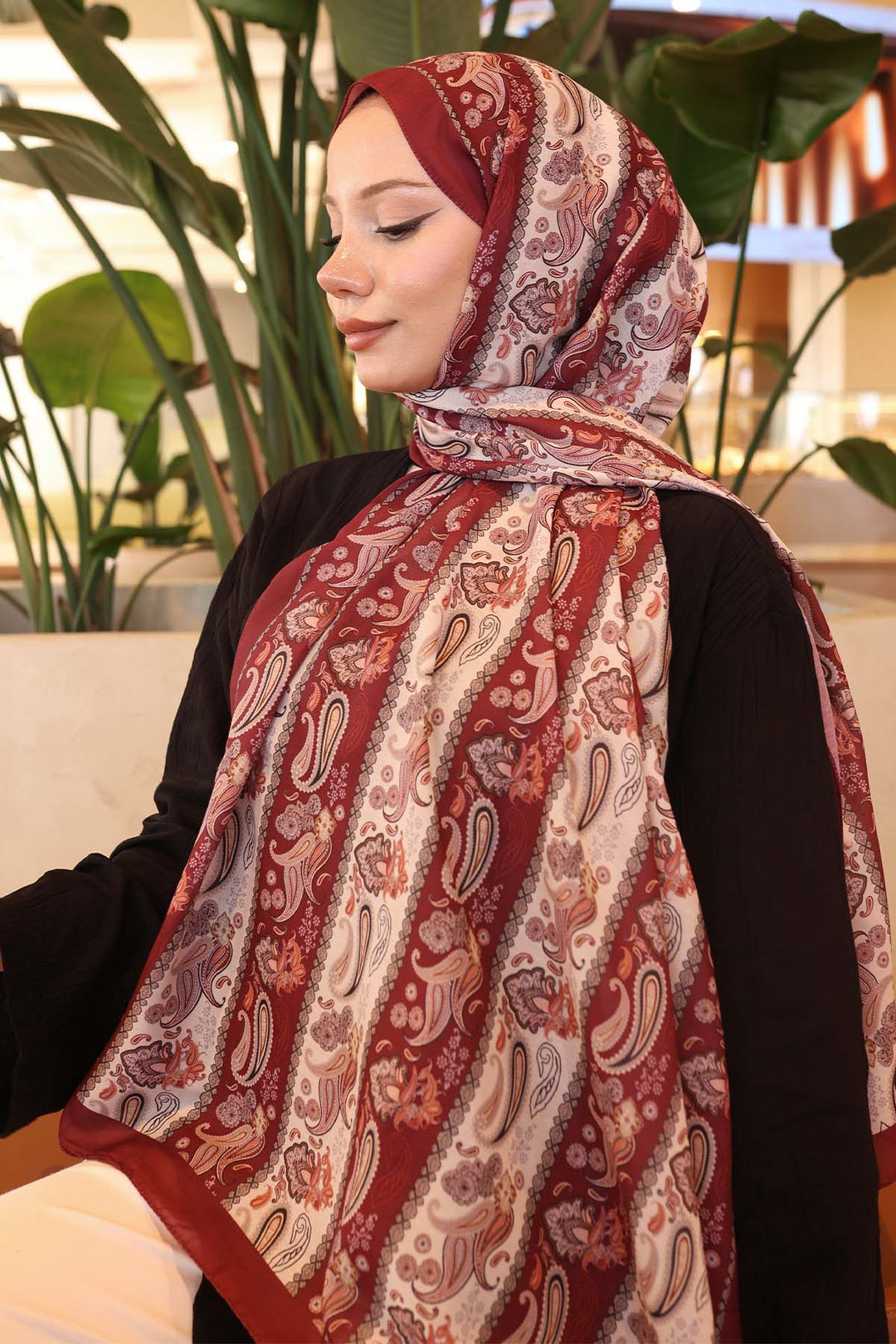 BNG Women Etnik Desenli Şal Bordo İpk115  - Orangetown