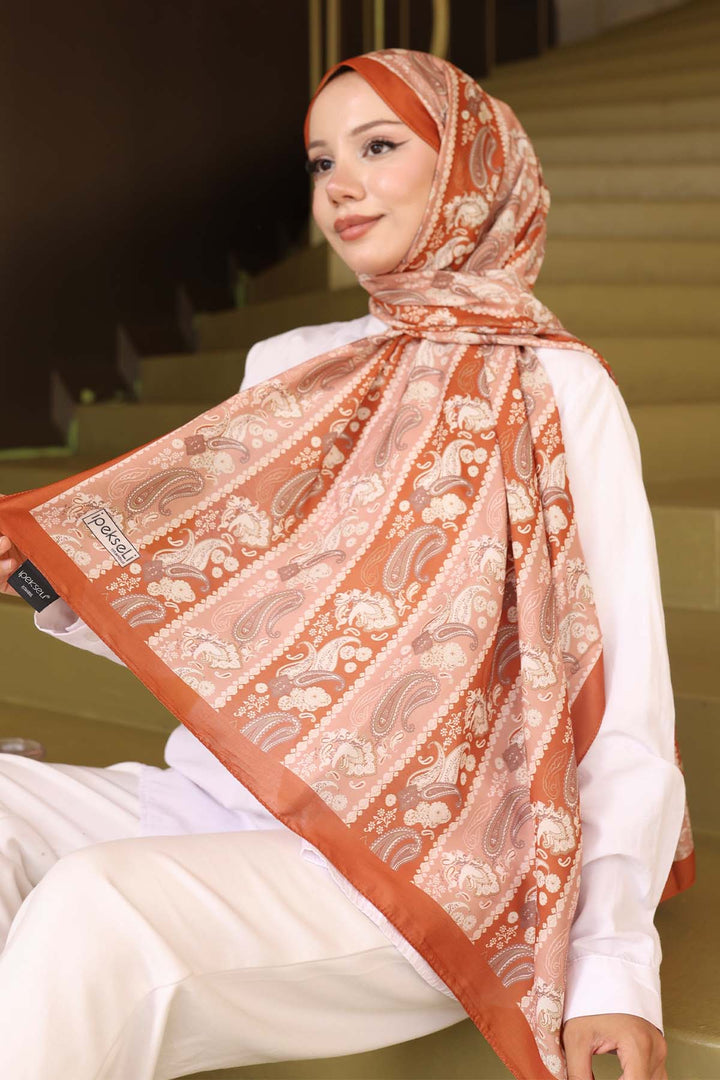 BNG Women Ethnic Patterned Scarf Terracotta İpk115 - La Spezia
