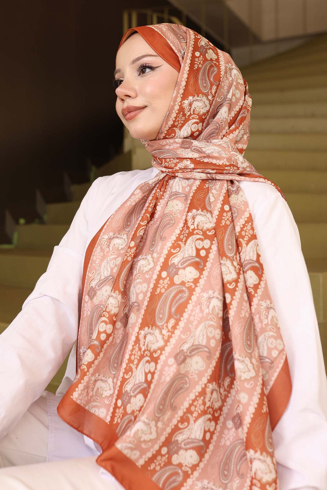 BNG Women Ethnic Patterned Scarf Terracotta İpk115 - La Spezia