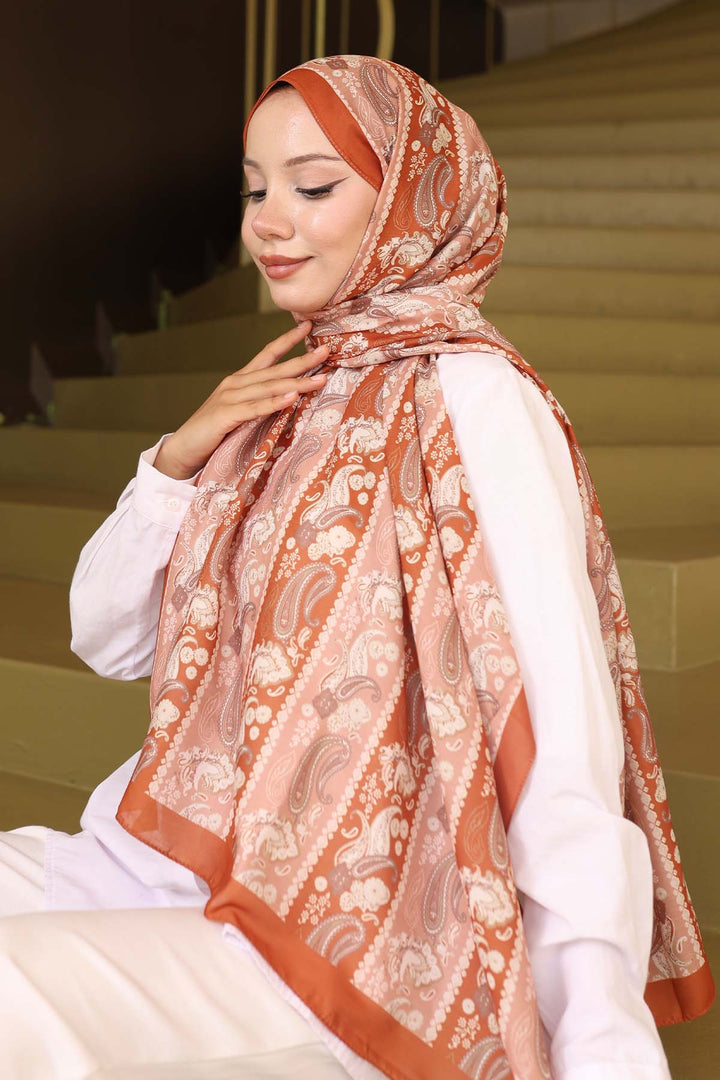 BNG Women Ethnic Patterned Scarf Terracotta İpk115 - La Spezia