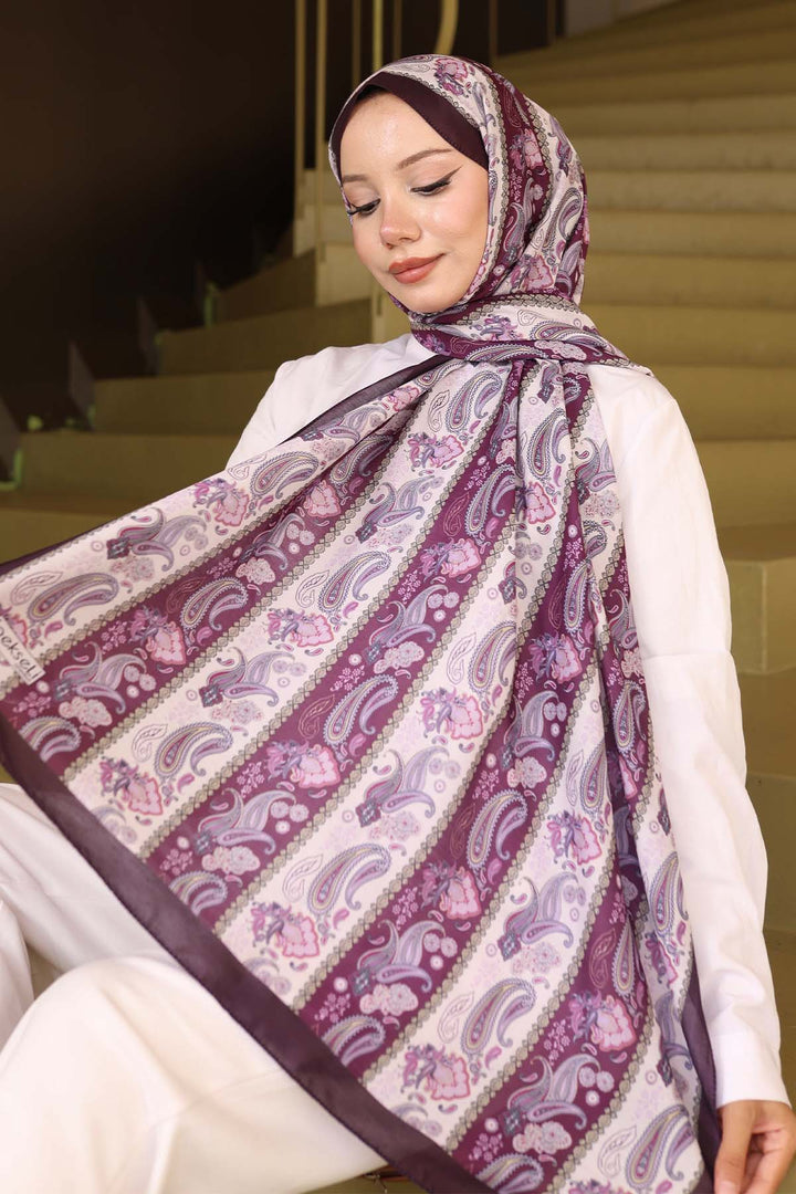 BNG Women Ethnic Patterned Scarf Purple İpk115 - Battipaglia
