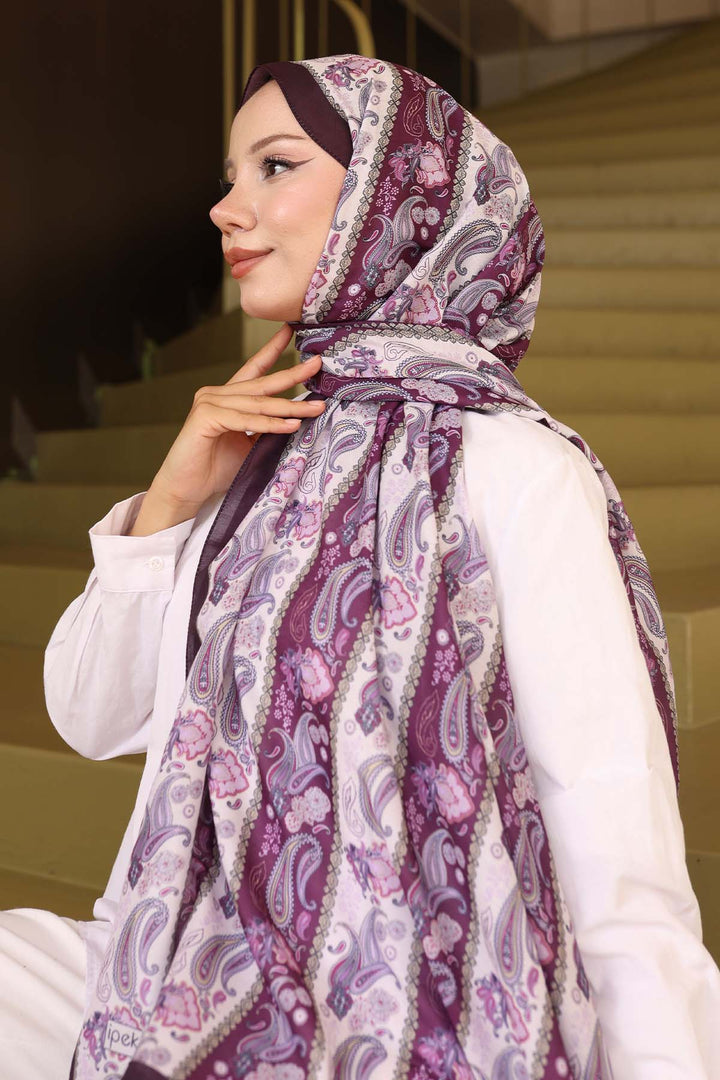BNG Women Ethnic Patterned Scarf Purple İpk115 - Battipaglia