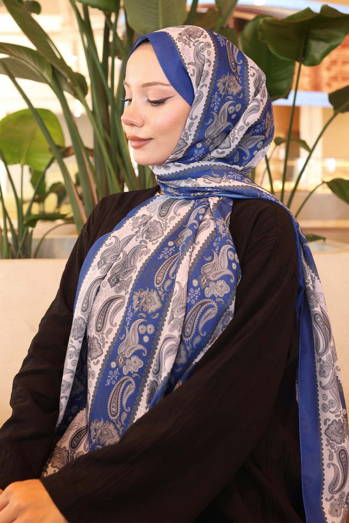 BNG Women Etnik Desenli Şal Saks Mavisi İpk115  - Middleton