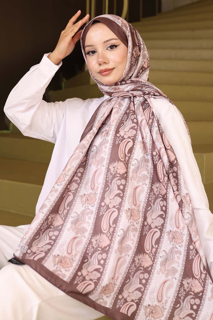 BNG Women Etnik Desenli Şal Sütlü Kahve İpk115  - Hennef