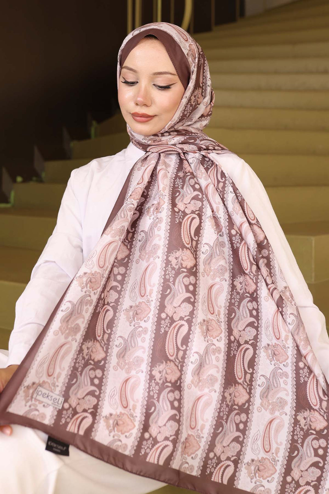 BNG Women Etnik Desenli Şal Sütlü Kahve İpk115  - Hennef