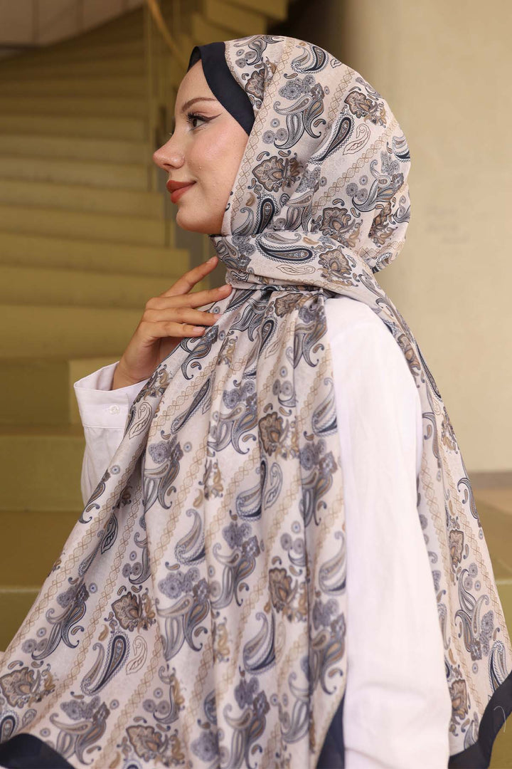 BNG Women Etnik Desenli Şal Taş-Lacivert İpk115  - Edmond