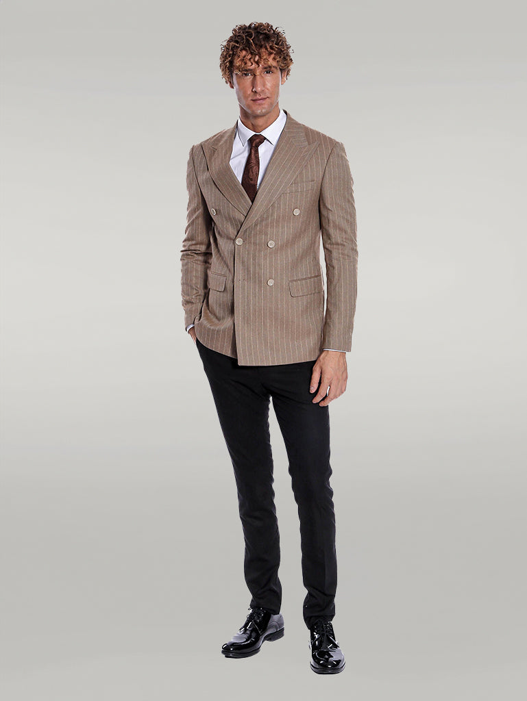 WSS Striped Double Breasted Light Brown Men Blazer  - Singen