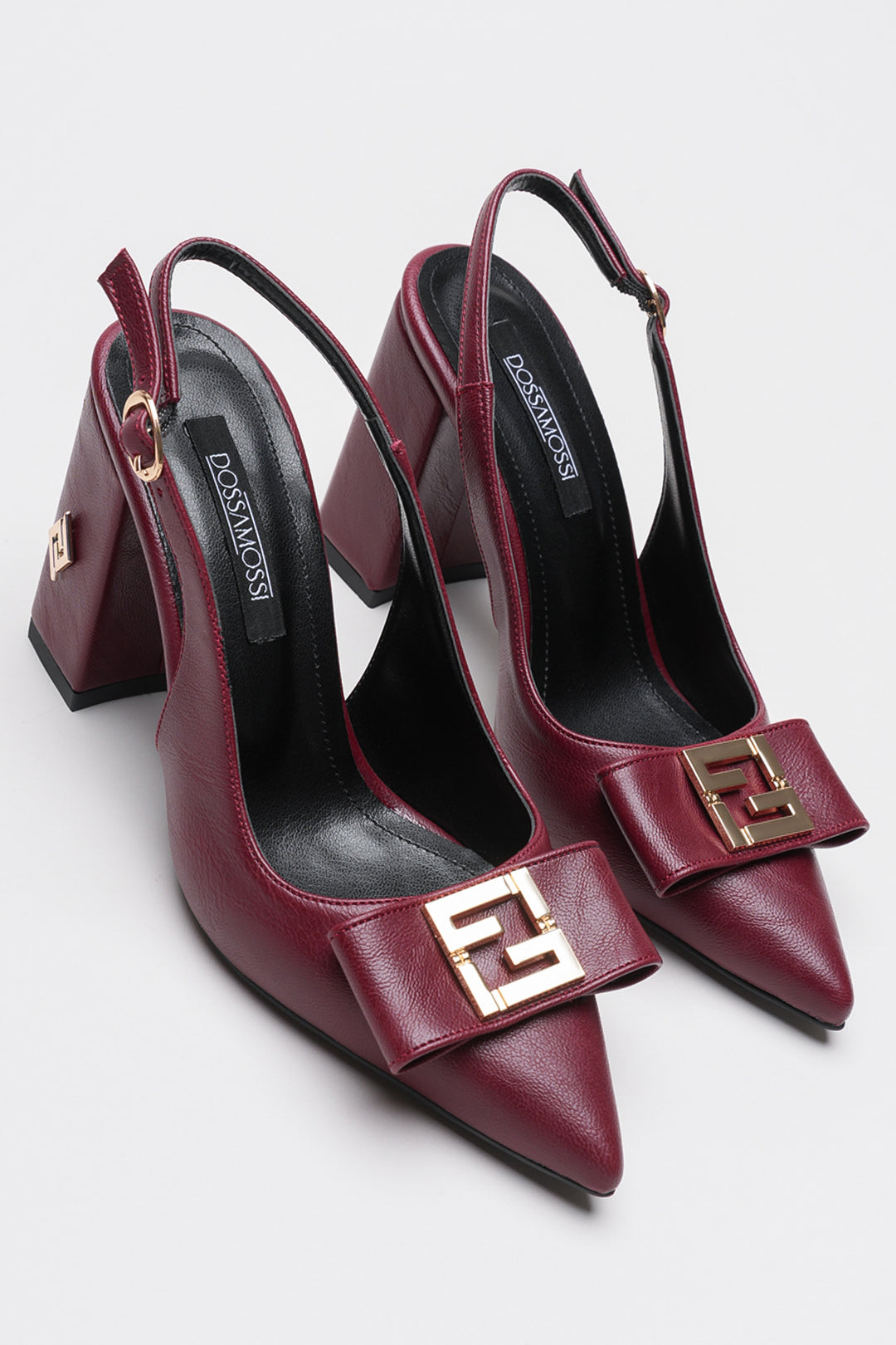 DSM Stevın Bordeaux Leather Gold Buckle Detailed Thick Heel Women's Shoe - Wyoming