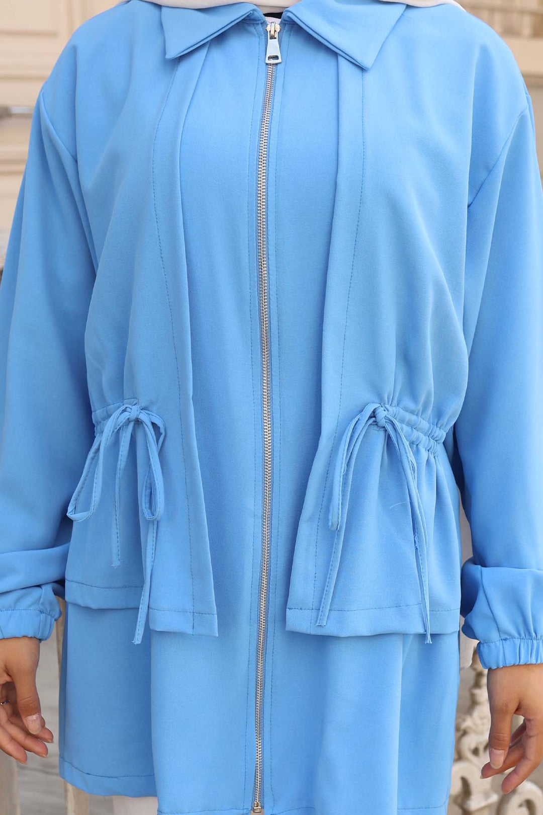 BNG Women Short Blue Waist Ruffled Zippered Cape 3243 - Mission Viejo