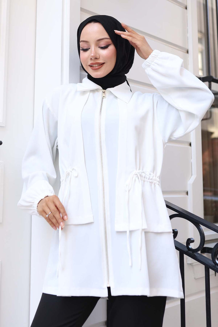 BNG Women Short Waistcoat with Ruffled Zipper White 3243 - Glendale