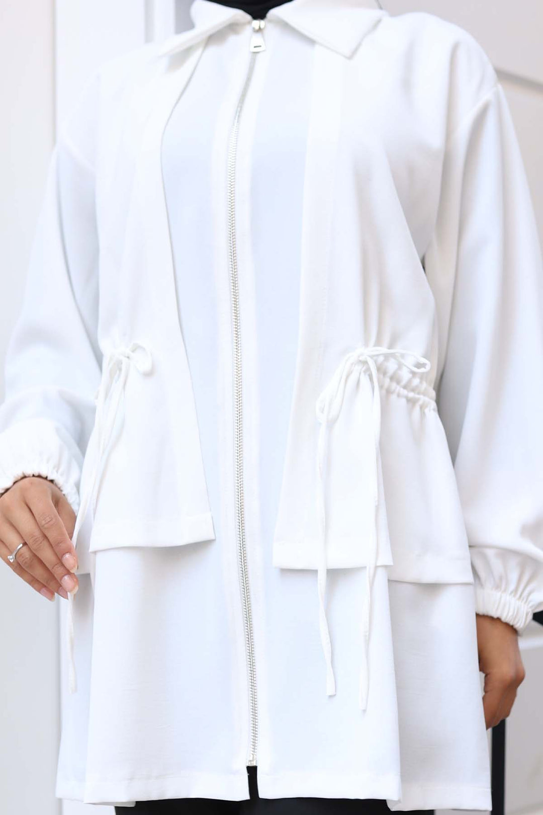 BNG Women Short Waistcoat with Ruffled Zipper White 3243 - Glendale