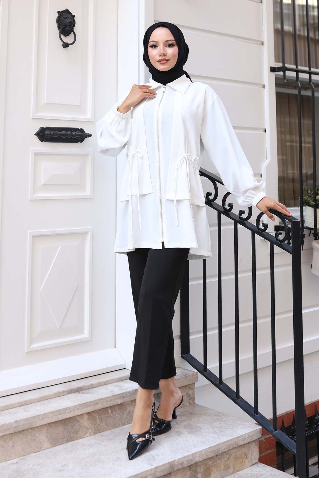 BNG Women Short Waistcoat with Ruffled Zipper White 3243 - Glendale