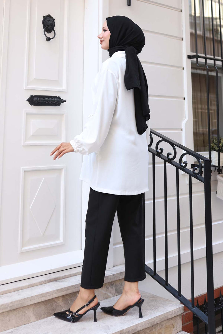 BNG Women Short Waistcoat with Ruffled Zipper White 3243 - Glendale