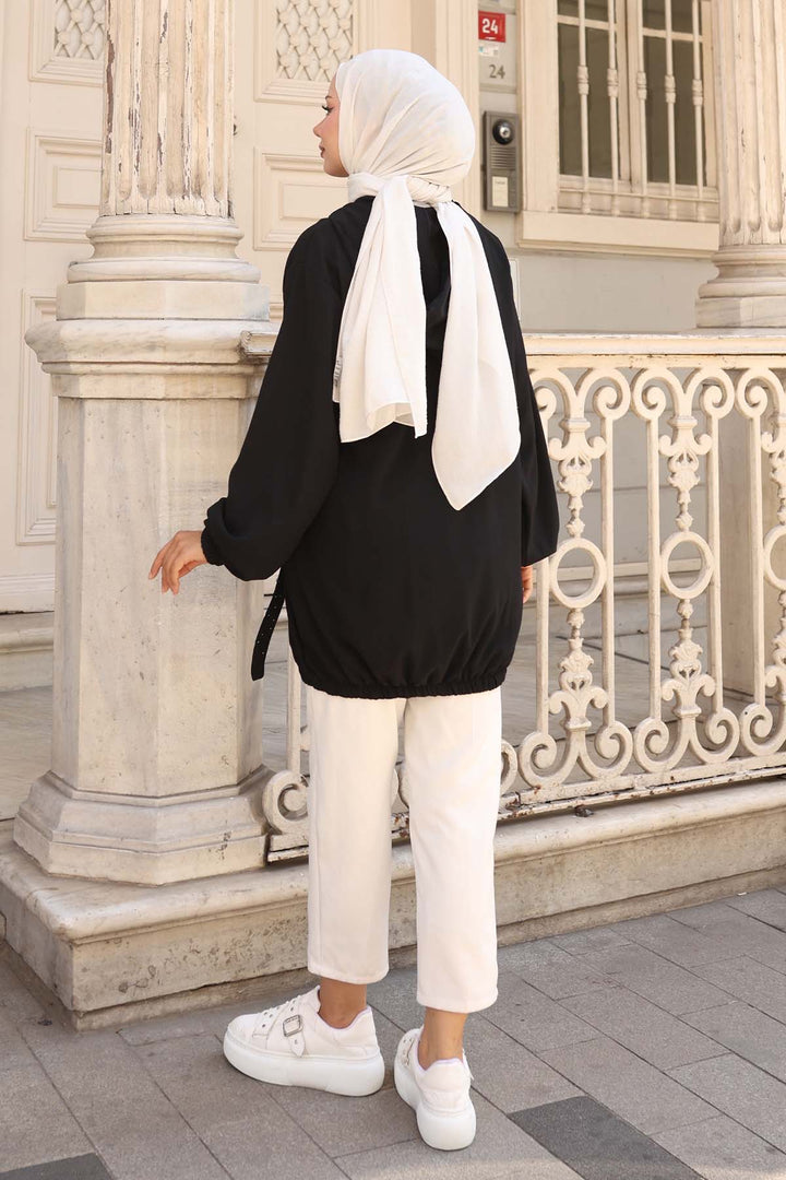 BNG Women Pockets Stone Detailed Buttoned Short Coat Black 3241 - Bradford