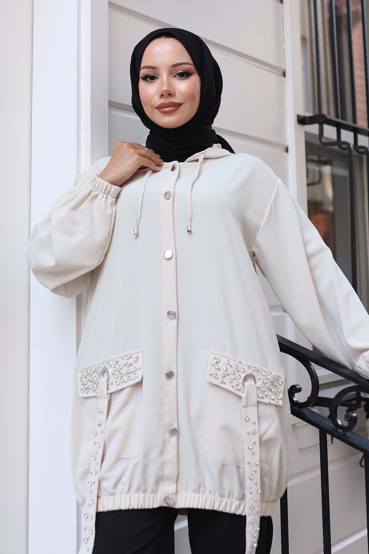 BNG Women Stone Detailed Buttoned Short Pocket Stone Color 3241 - Bolingbrook