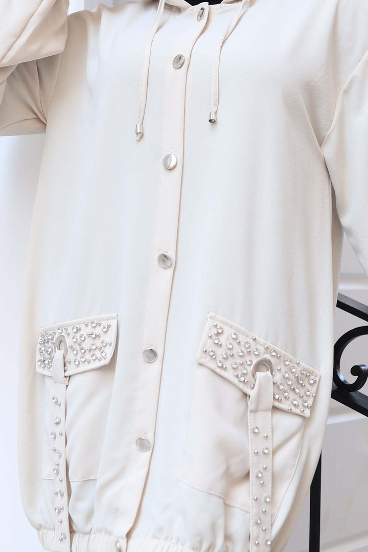 BNG Women Stone Detailed Buttoned Short Pocket Stone Color 3241 - Bolingbrook