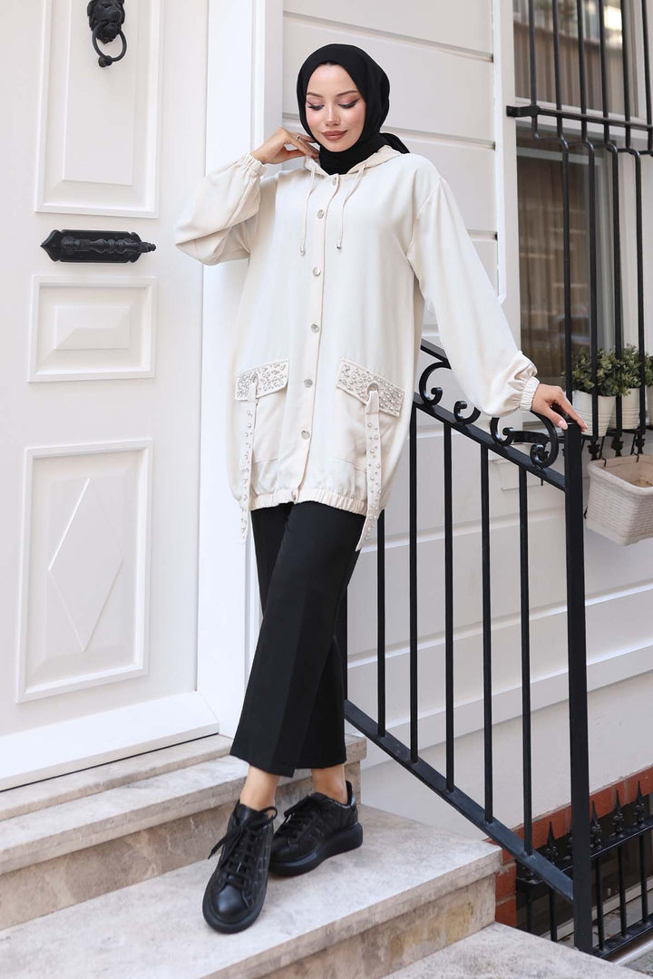 BNG Women Stone Detailed Buttoned Short Pocket Stone Color 3241 - Bolingbrook