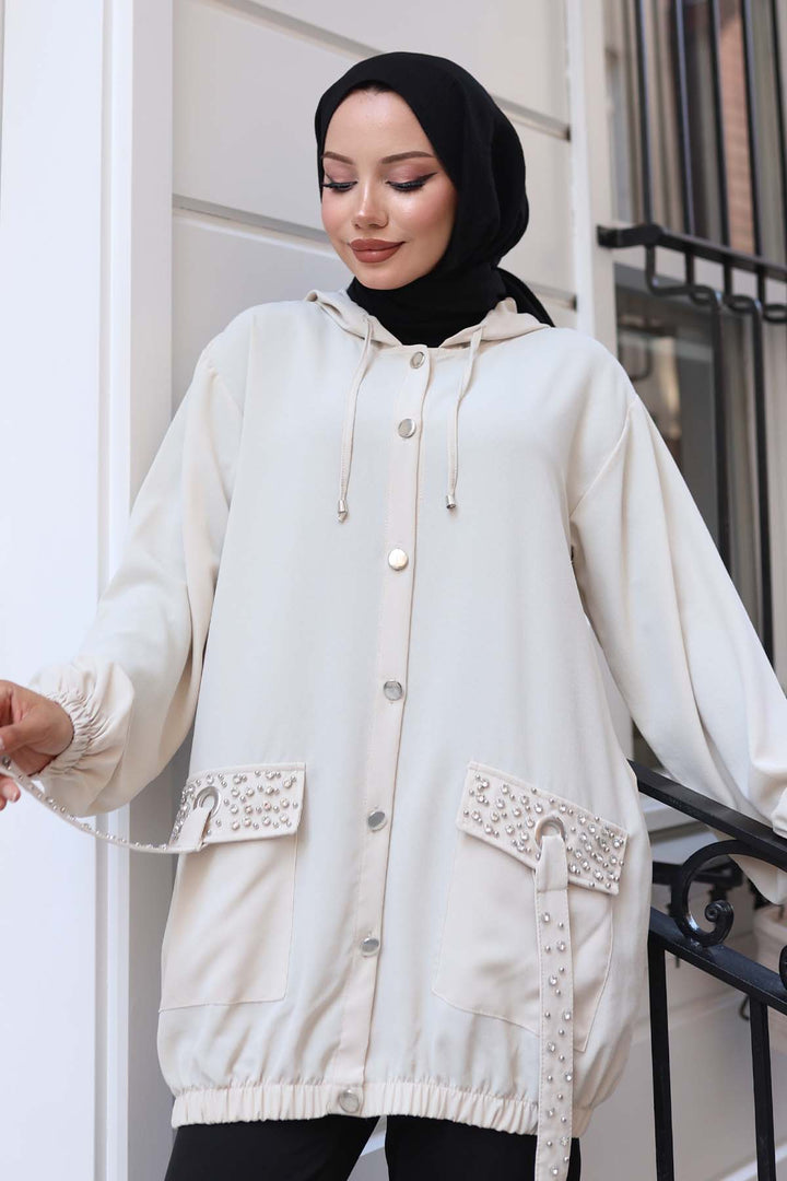 BNG Women Stone Detailed Buttoned Short Pocket Stone Color 3241 - Bolingbrook